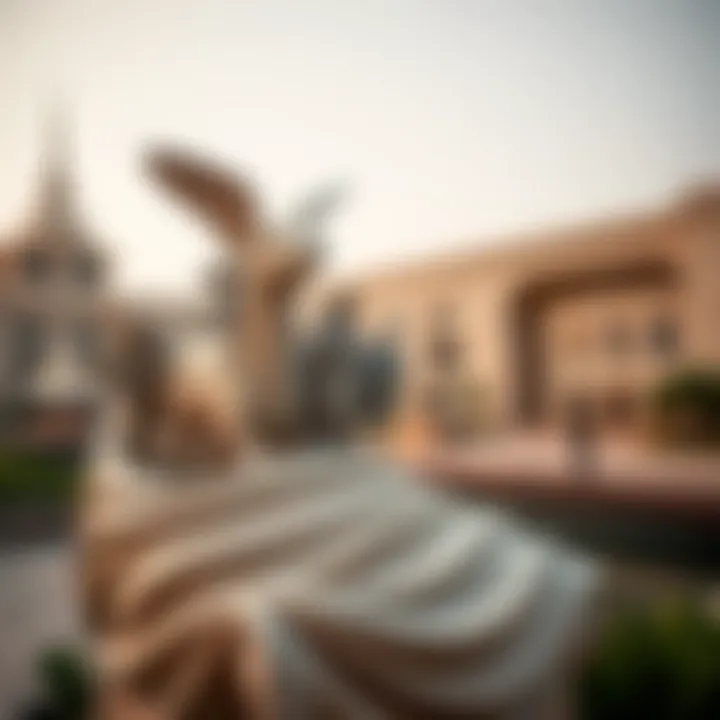 Close-up of an intricate sculpture representing cultural themes at the Jaddaf Waterfront