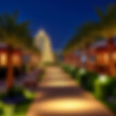 Evening Illumination at Riverland Dubai An enchanting evening scene at Riverland Dubai with illuminated pathways