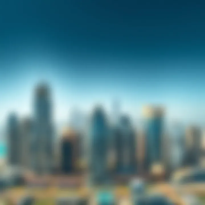 Dubai's Iconic Skyline A panoramic view of Dubai's skyline showcasing iconic skyscrapers