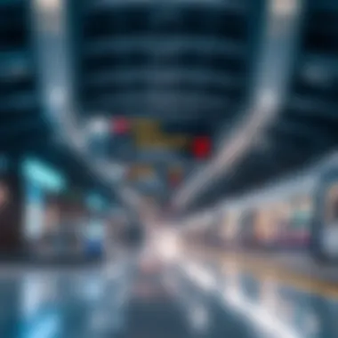 Interior of a Dubai Metro Station A modern Dubai Metro station interior highlighting ticketing and commuting options.