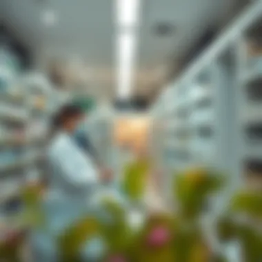 Pharmacists assisting customers in a local pharmacy