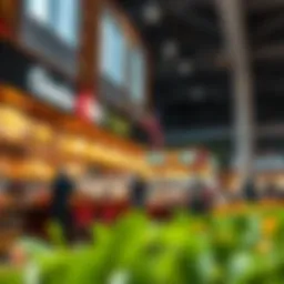 A diverse array of food stalls showcasing international cuisine at Oasis Mall food court.