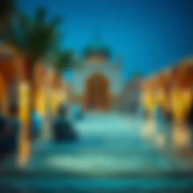 Community Connection: Public Prayer Space in Dubai A serene public space in Dubai where individuals are seen preparing for prayer, embodying the essence of community and spirituality.