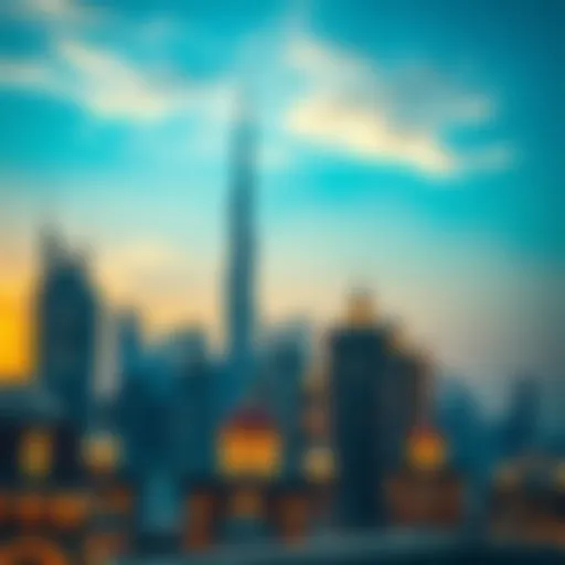 Scenic view of Dubai skyline at sunset during Ramadan