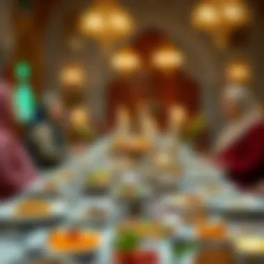A Festive Iftar Gathering Traditional Iftar spread on a table
