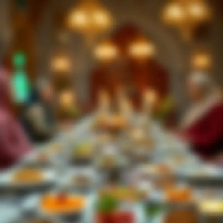 A Festive Iftar Gathering Traditional Iftar spread on a table