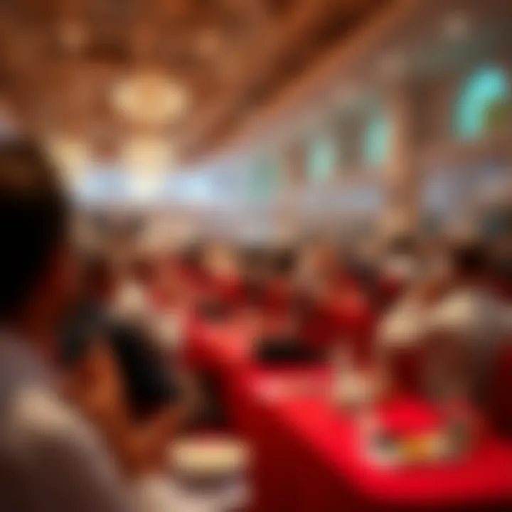 Real estate auction in progress with bidders engaged