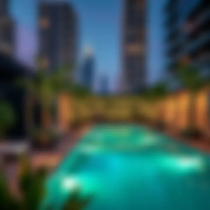 Amenities available at Rove Downtown Dubai including a pool and lounge area