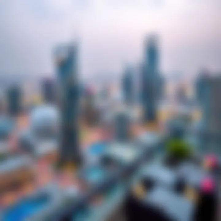 Panoramic view of downtown Dubai from Rove Downtown Hotel terrace