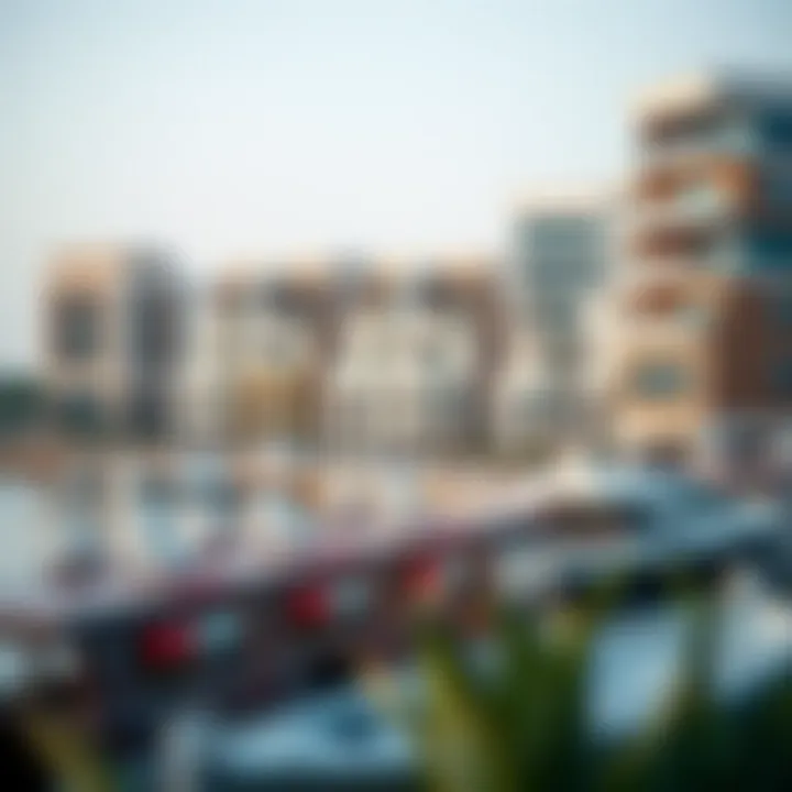 A close-up of luxury residences and architectural designs along the Shorfa Bay coastline