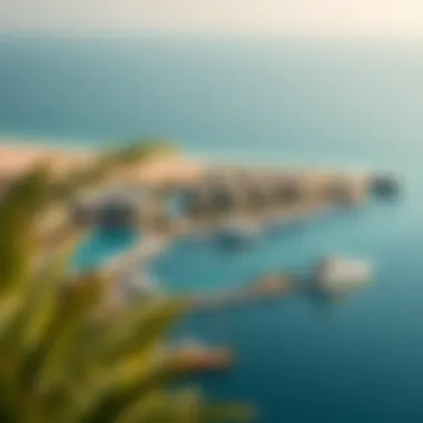 A breathtaking view of Shorfa Bay showcasing the serene waters and luxurious properties