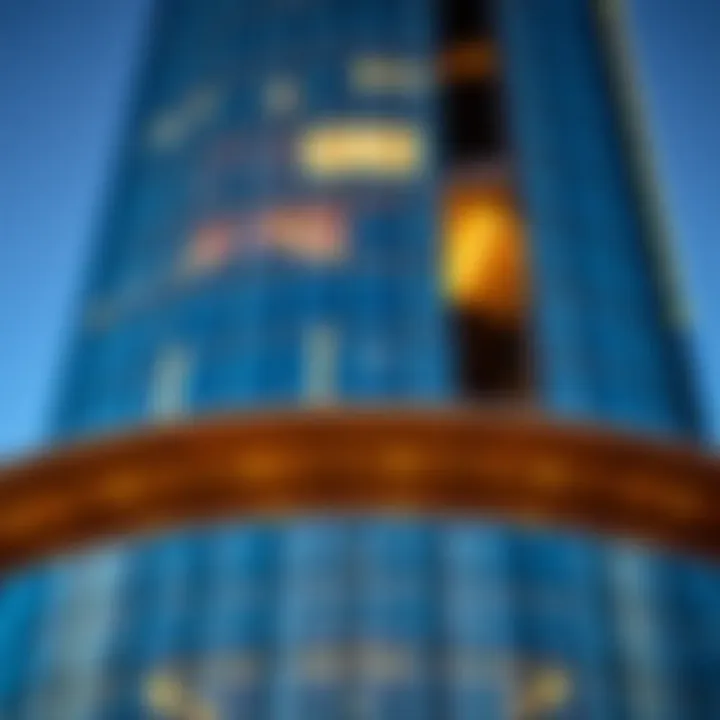 Architectural details showcasing the modern design of the tower
