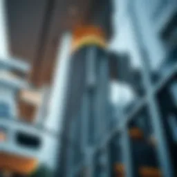 Architectural detail of the Tecom building showcasing modern design elements
