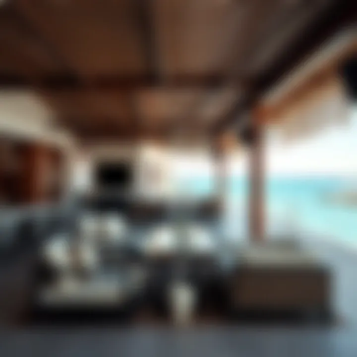 Luxurious beachfront lounge area with comfortable seating and stunning sea views