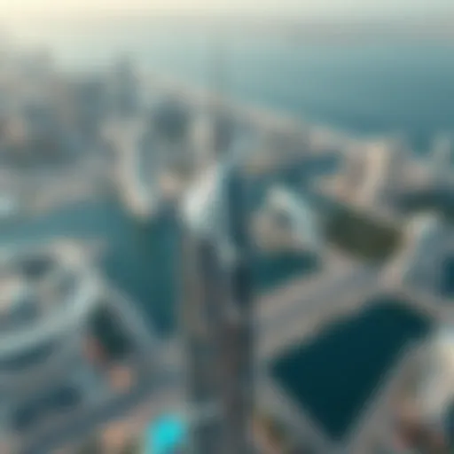 Aerial view of Creek Tower showcasing its innovative design against the Dubai skyline
