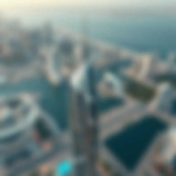 Aerial view of Creek Tower showcasing its innovative design against the Dubai skyline