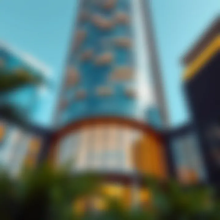 Close-up of architectural details highlighting the unique structure of Creek Tower