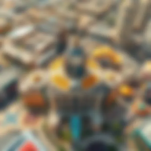 Aerial Perspective of Dubai's Shopping Landscape Aerial view of Dubai showcasing bustling shopping districts