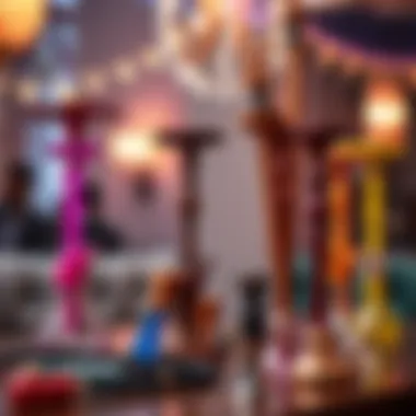 Colorful shisha pipes arranged attractively on a table