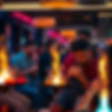 A vibrant gathering showcasing diverse patrons enjoying shisha