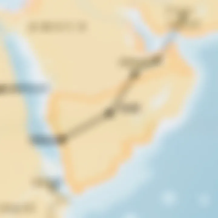 Travel Routes from UAE to Oman Map highlighting travel routes between UAE and Oman