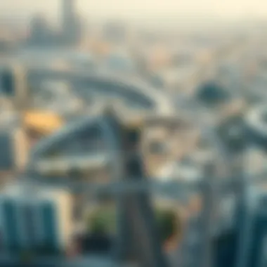 Dubai's Metro Network and Urban Integration Aerial view of Dubai metro network integrated into the urban landscape