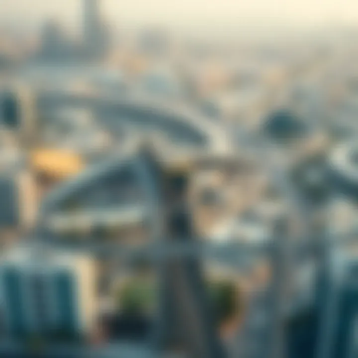 Dubai's Metro Network and Urban Integration Aerial view of Dubai metro network integrated into the urban landscape