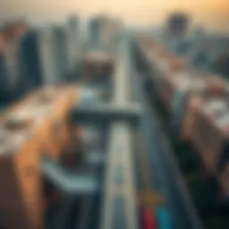 Aerial view of Burjuman Metro station surrounded by urban structures