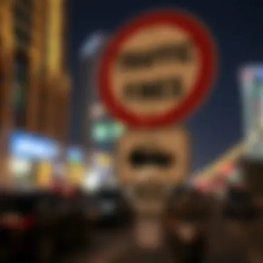 Traffic sign indicating fines in Ras Al Khaimah