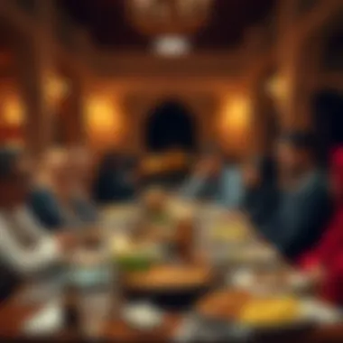 Iftar Gathering A gathering of friends and family around an iftar meal.