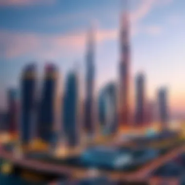 Dubai Real Estate Skyline A vibrant skyline of Dubai illustrating the real estate market.