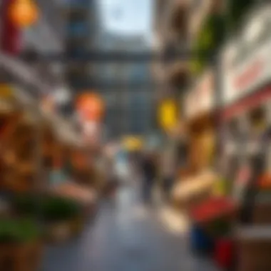 View of a trendy urban market in a residential area