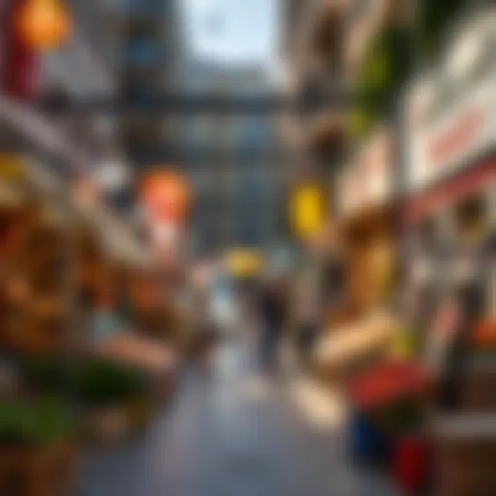 View of a trendy urban market in a residential area
