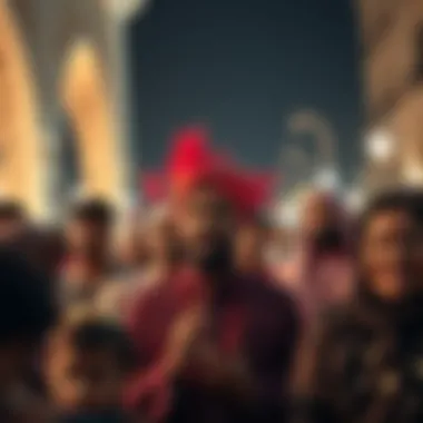 A diverse group engaged in a cultural celebration in the UAE.